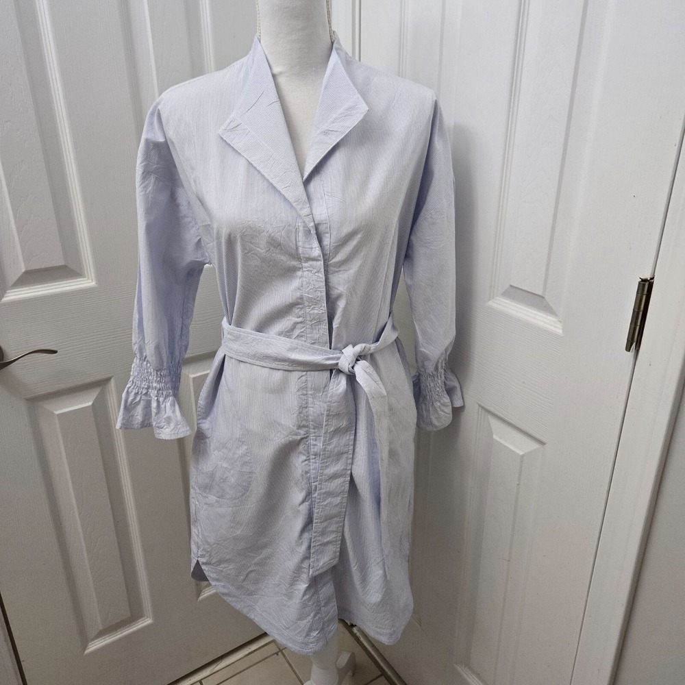 Finley Shirt Dress XS Blue White Stripes Coastal Belted Classic Button up Preppy